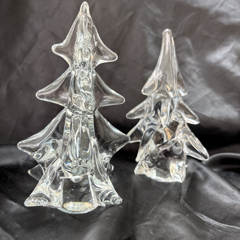 2 Vintage Genuine Clear Lead Crystal Christmas Tree Art Decor Made In Japan 6”